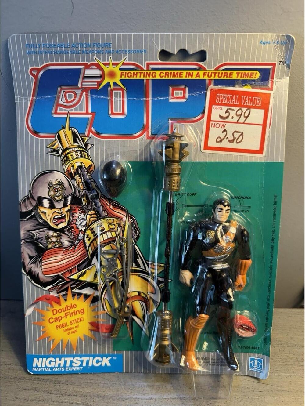 Vintage COPS Nighstick Action Figure MOC Hasbro 1988 Cap Firing Sealed